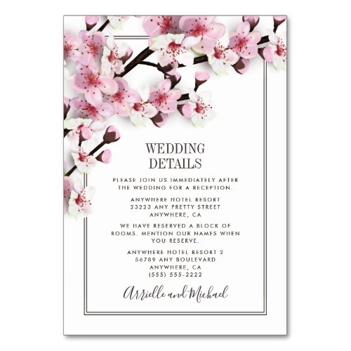 Cherry Blossom Pink White Wedding Insert Cards