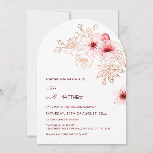 Cherry Blossom Pink White Wedding Invitation (Front)