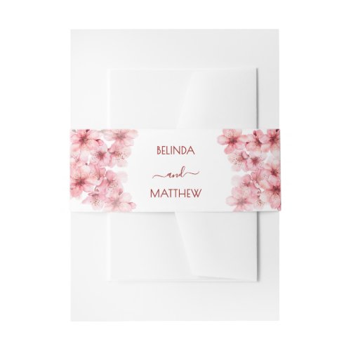 Cherry Blossom Pink White Wedding Invitation Belly Band