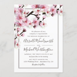 Cherry Blossom Pink White Wedding Invitations