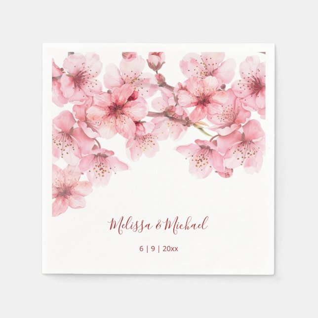 Cherry Blossom Pink White Wedding Napkins (Front)