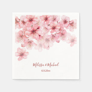 Cherry Blossom Pink White Wedding Napkins