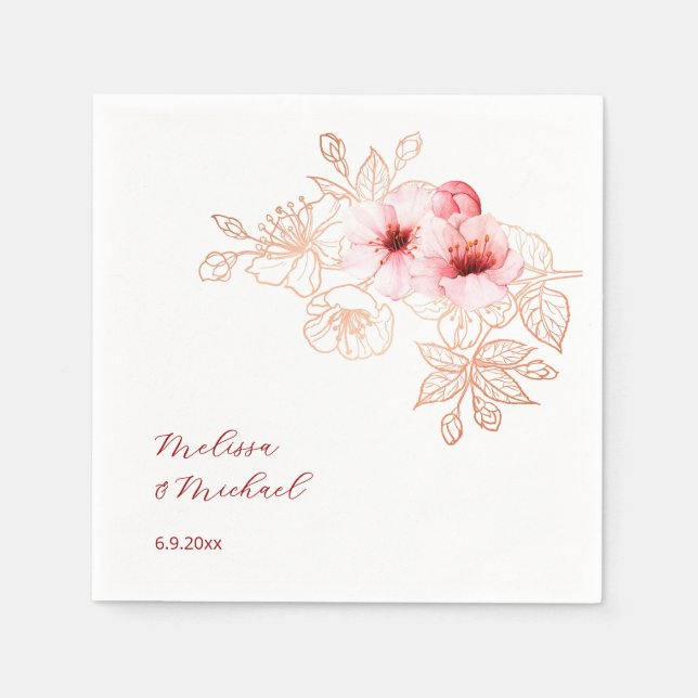 Cherry Blossom Pink White Wedding Napkins (Front)