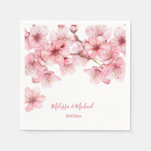 Cherry Blossom Pink White Wedding Napkins