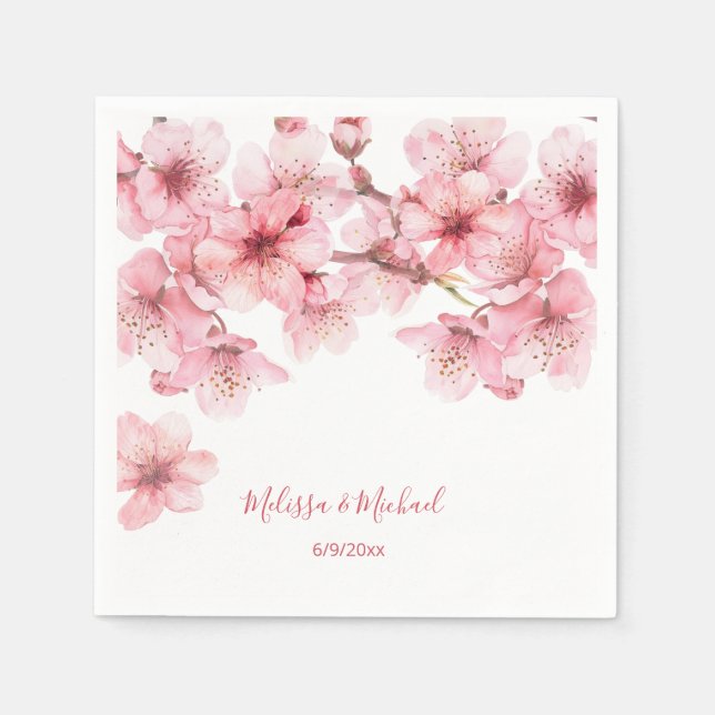 Cherry Blossom Pink White Wedding Napkins (Front)