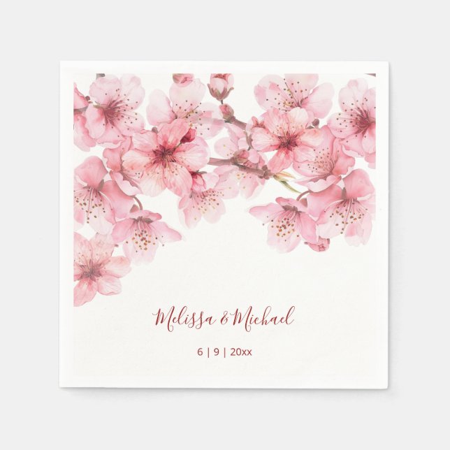 Cherry Blossom Pink White Wedding Napkins (Front)