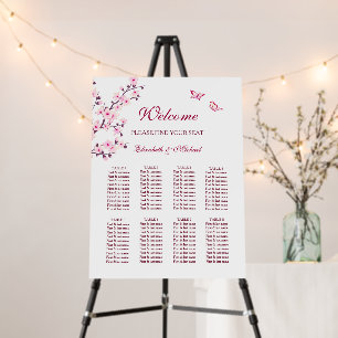 Cherry Blossom Pink White Wedding Seating Chart Foam Board