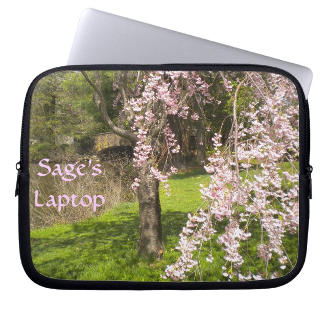 Cherry Blossom Pond Laptop Sleeve *personalize* (Front)