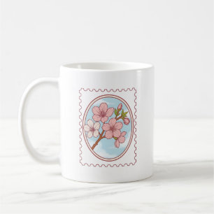 Cherry Blossom Postage Stamp Illustration Coffee Mug