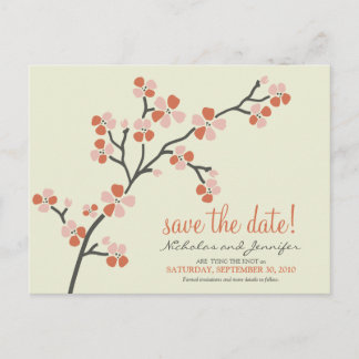 Cherry Blossom POSTCARD Save the Date (coral)