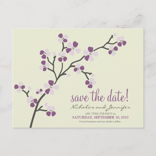 Cherry Blossom POSTCARD Save the Date (purple) (Front)