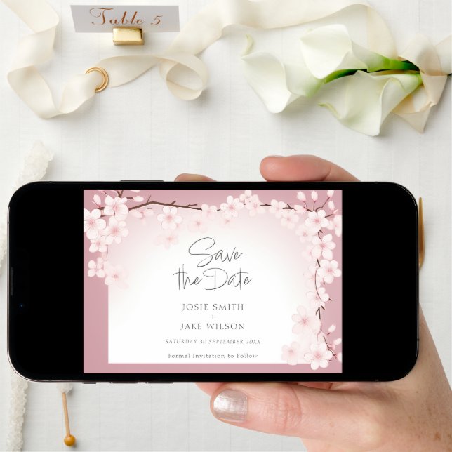 Cherry Blossom Pretty Border Save the Date (Front Digital)