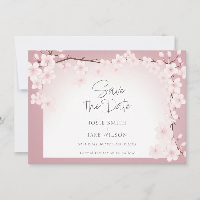 Cherry Blossom Pretty Border Save the Date (Front)