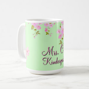Cherry Blossom Pretty Pink & Green Custom Coffee Mug