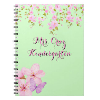 Cherry Blossom Pretty Pink & Green Custom  Notebook