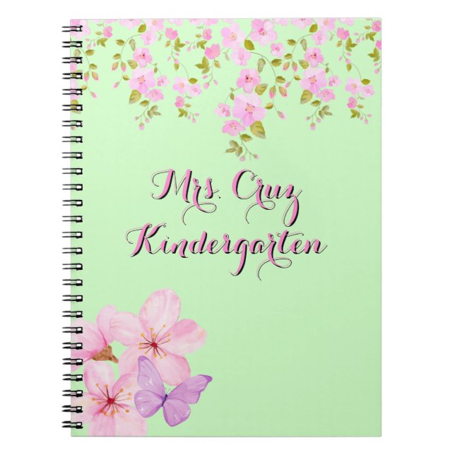Cherry Blossom Pretty Pink & Green Custom  Notebook (Front)