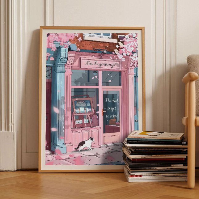 Cherry Blossom Print Bookshop Print Coffee Print (Creator Uploaded)