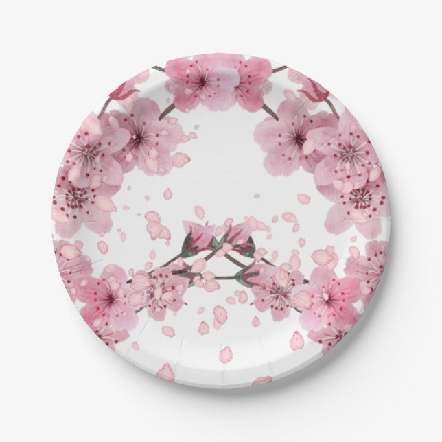 Cherry Blossom Print  Paper Plates (Front)