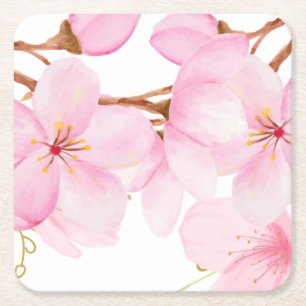 Cherry Blossom Print Square Paper Coaster