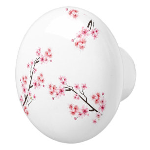 cherry blossom printed ceramic knobs
