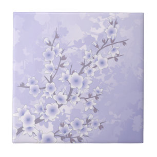 Cherry Blossom Purple Floral Ceramic Tile