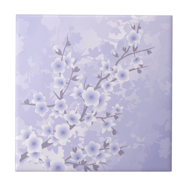 Cherry Blossom Purple Floral  Ceramic Tile (Front)