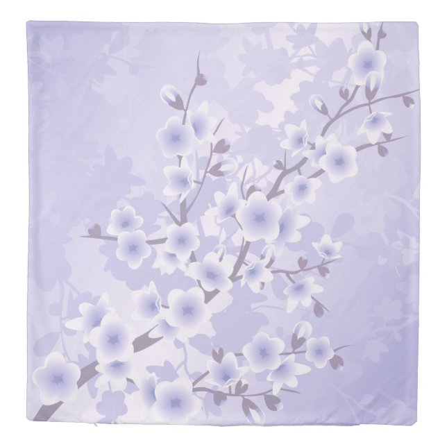 Cherry Blossom Purple Floral Duvet Cover (Back)