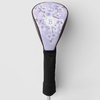 Cherry Blossom  Purple Floral Monogram Golf Head Cover by NinaBaydur at Zazzle