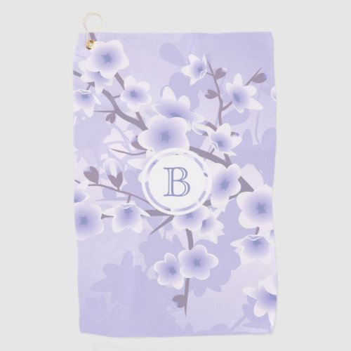 Cherry Blossom  Purple Floral Monogram  Golf Towel