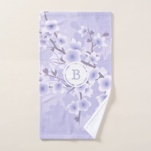 Cherry Blossom  Purple Floral Monogram  Hand Towel