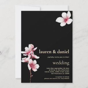 Cherry Blossom QR Champagne Gold Black Invitation