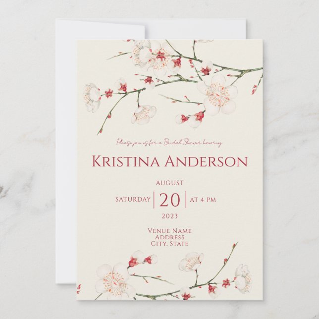 Cherry Blossom QR Code Bridal Shower Invitation (Front)