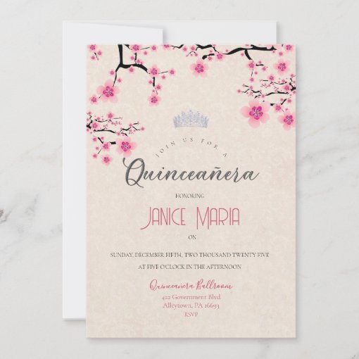 Cherry Blossom Quinceañera Invitation Zazzle