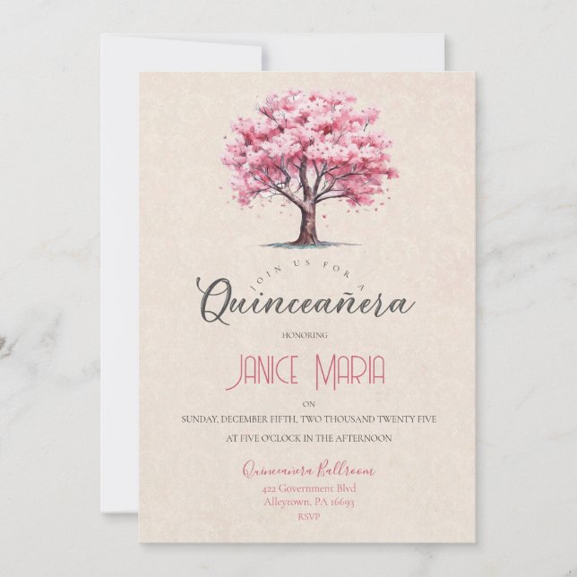 Cherry Blossom Quinceañera Invitation (Front)