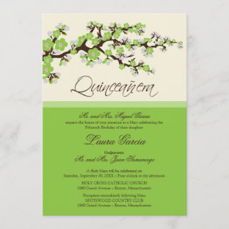 Cherry Blossom Quinceanera Invitation (green)