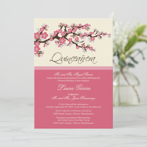 Cherry Blossom Quinceanera Invitation (pink) Zazzle