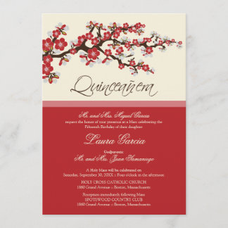 Cherry Blossom Quinceanera Invitation (red)