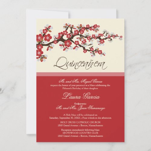 Cherry Blossom Quinceanera Invitation (red)