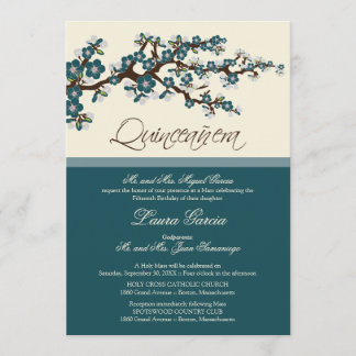 Cherry Blossom Quinceanera Invitation (teal)