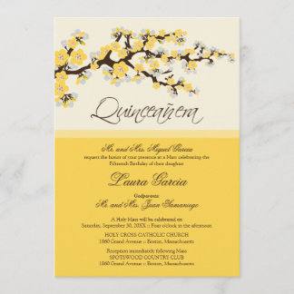Cherry Blossom Quinceanera Invitation (yellow)