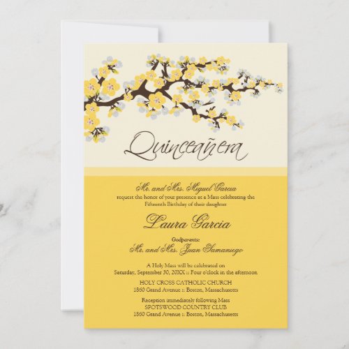 Cherry Blossom Quinceanera Invitation (yellow)