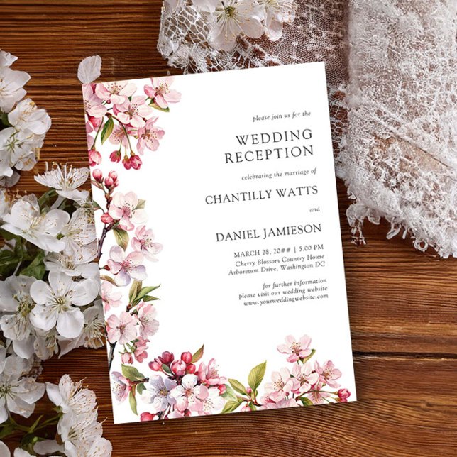 Cherry Blossom Reception Only Spring Wedding Invitation (Wedding Reception Invitation from the Cherry Blossom Wedding Collection by Darling & May)