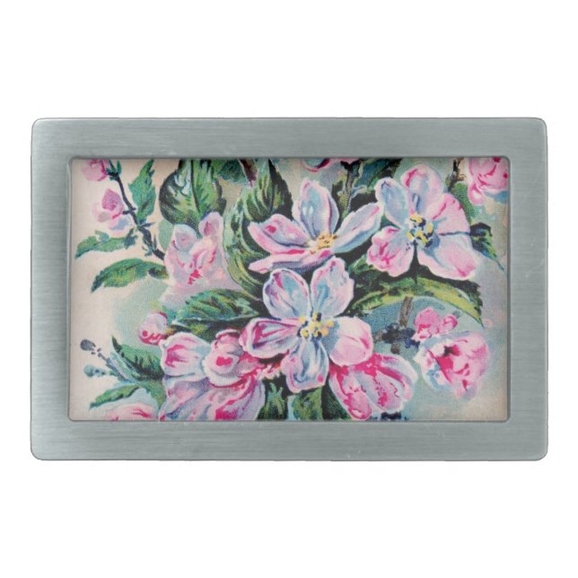 Cherry Blossom Rectangular Belt Buckle (Front)