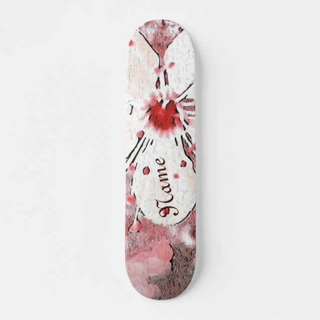 Cherry blossom red and white girly sakura skateboard (Front)