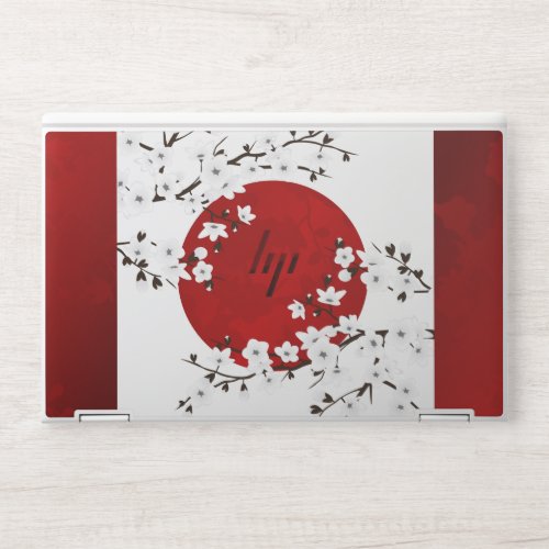 Cherry Blossom Red And White Rising Sun Floral  HP Laptop Skin
