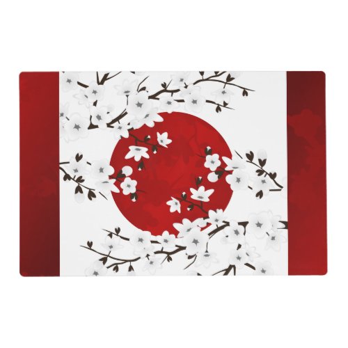 Cherry Blossom Red And White Rising Sun Floral  Placemat