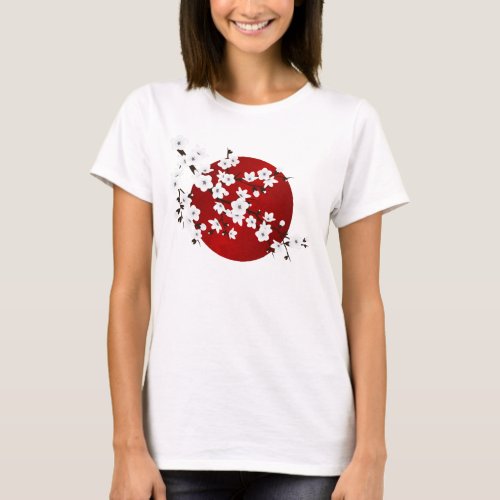 Cherry Blossom Red Black White Rising Sun T_Shirt