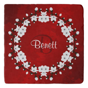 Cherry Blossom Red Black White Trivet