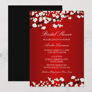Cherry Blossom Red Bridal Shower Invitation