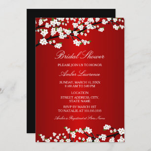 Cherry Blossom Red Bridal Shower Invitation